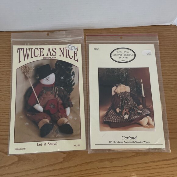 Vtg Craft Pattern Kits Assorted Christmas Snowman Angel Santa Wool Hair Lot of 7 - Picture 2 of 7